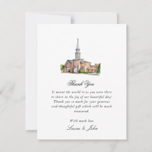 Elegant Watercolor Church Wedding Photo Thank You Card