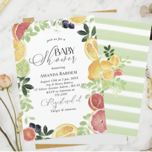 Elegant Watercolor Citrus   baby shower Invitation