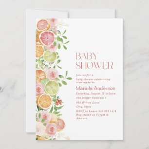 Elegant Watercolor Citrus Pink flowers   Baby Show Invitation