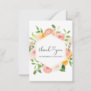 Elegant Watercolor Citrus Pink Flowers Thank You   Card