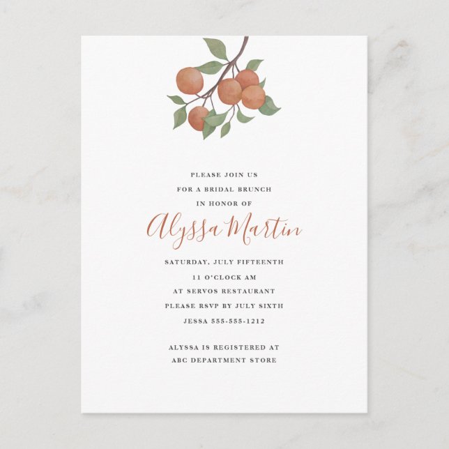 Elegant watercolor citrus stem/oranges design postcard (Front)