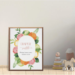 Elegant  Watercolor Citrys Pink Flowers  baby show Poster