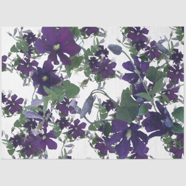  Elegant Watercolor Clematis Floral Tissue Paper (Front)
