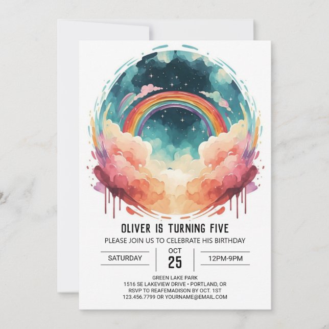 Elegant Watercolor Clouds Birthday Invitation (Front)