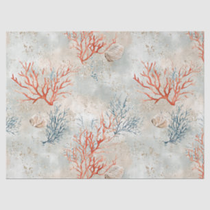 Elegant Watercolor Coastal Coral & Ocean Waves Tissue Paper