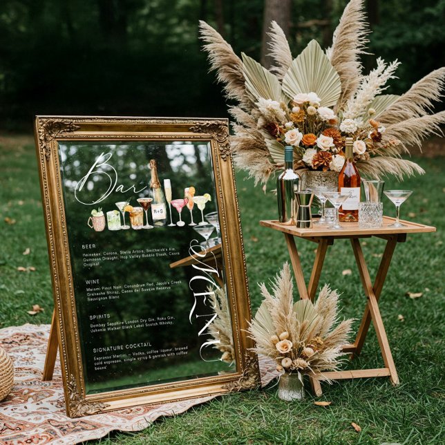 Elegant Watercolor Cocktail Wedding Bar Menu Cling (Elegant Watercolor Cocktail Wedding Bar Menu Cling)