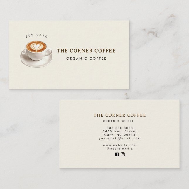 Elegant watercolor Coffee shop  Business Card (Front/Back)