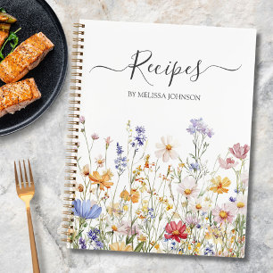 Elegant Watercolor Colourful Wildflower Recipe Boo Notebook