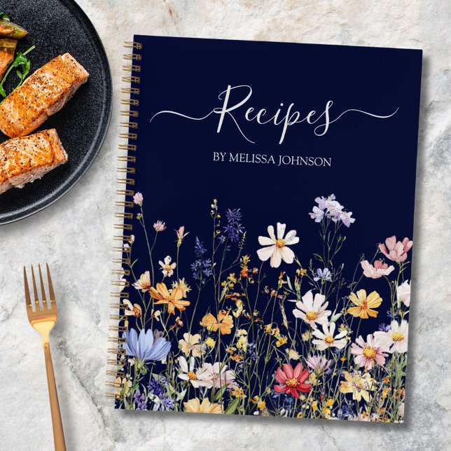 Elegant Watercolor Colourful Wildflower Recipe Boo Notebook (In situ)