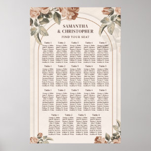 Elegant watercolor copper flowers dusty green arch poster