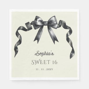 Elegant Watercolor Coquette Black Bow Sweet 16 Napkin