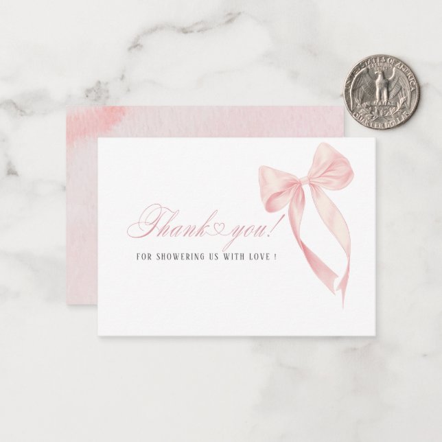 Elegant Watercolor Coquette Pink Bow ribbon  Baby  Card (Front/Back In Situ)