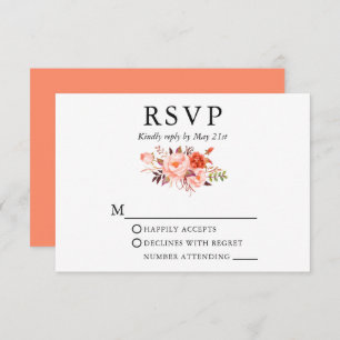 Elegant Watercolor Coral Floral Roses Wedding RSVP Card
