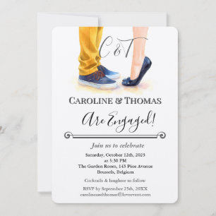 Elegant Watercolor Couple Illustration Engagement Invitation
