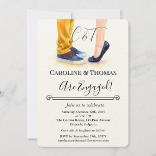 Elegant Watercolor Couple Illustration Engagement  Invitation
