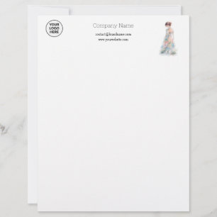 Elegant Watercolor Couture Bridal Fashion Designer Custom Letterhead