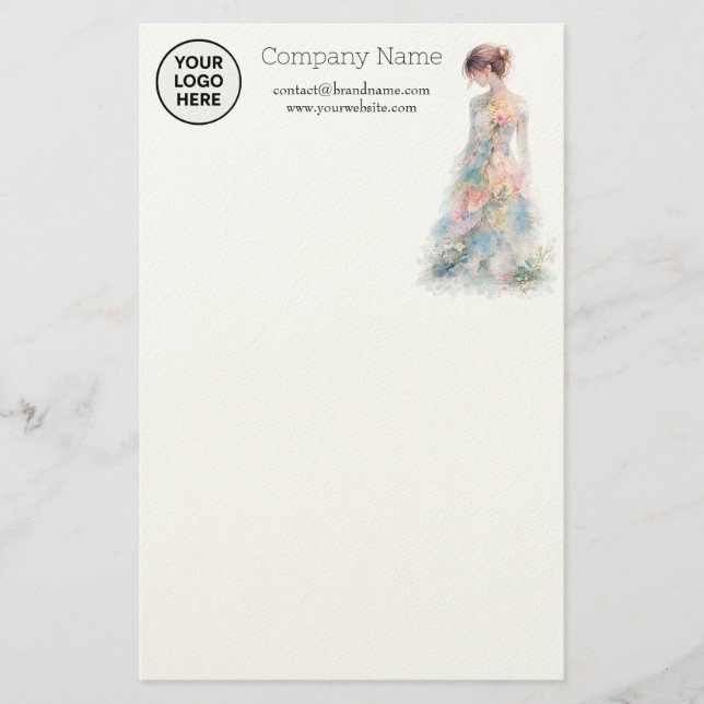 Elegant Watercolor Couture Bridal Fashion Designer Stationery (Front)