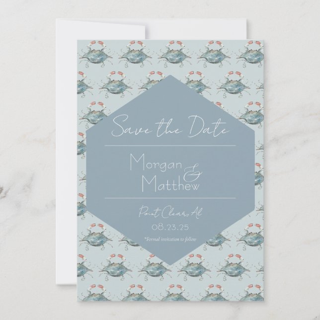 Elegant Watercolor Crab Wedding  Invitation (Front)