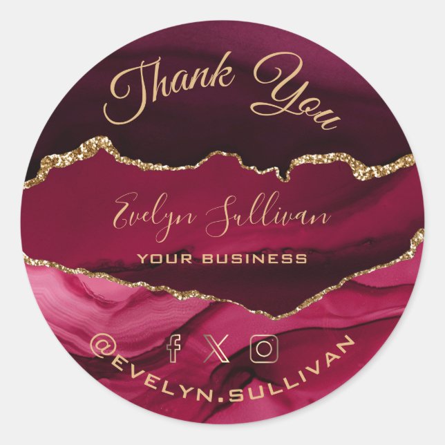 elegant watercolor crimson agate thank you sticker (Front)