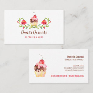 Elegant Watercolor Cupcake Baking Business Card
