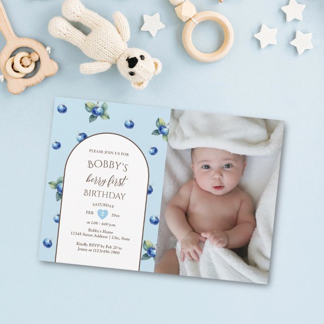 Elegant Watercolor Cute Berry First Birthday Photo Invitation (Creator Uploaded)