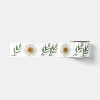 Elegant Watercolor Daisy and Greenery Floral Ribbo Satin Ribbon