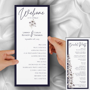 Elegant watercolor dark navy caligraphy ceremony programme