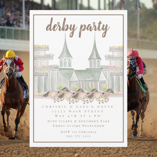 Elegant Watercolor Derby Party Racing Horses Invitation