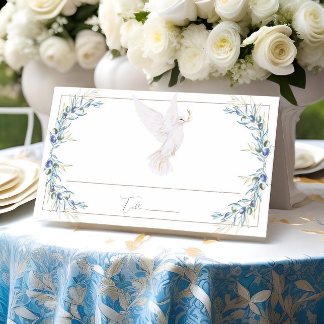 Elegant Watercolor Dove & Olive Leaves Wedding Place Card (Creator Uploaded)