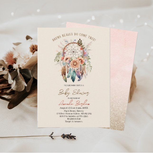 Elegant watercolor dream catcher and flowers invitation (Creator Uploaded)