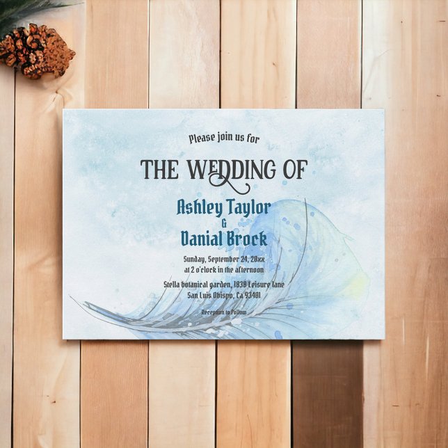 Elegant Watercolor Dusty Blue Classy Navy Wedding Invitation (Creator Uploaded)