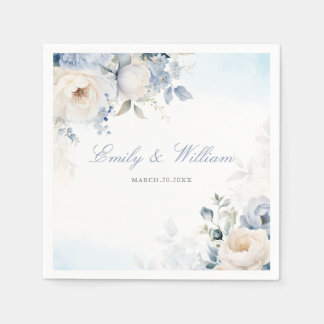 Elegant Watercolor Dusty Blue Floral Wedding Napkin