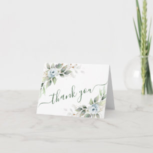 Elegant Watercolor Dusty Blue Foliage Thank You Card