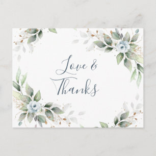 Elegant Watercolor Dusty Blue Foliage Thank You Postcard