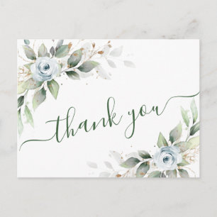 Elegant Watercolor Dusty Blue Foliage Thank You Postcard