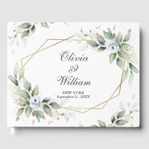Elegant Watercolor Dusty Blue Foliage Wedding Guest Book