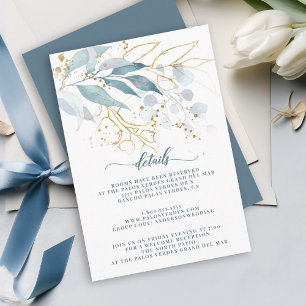 Elegant Watercolor Dusty Blue Gold Floral Details Enclosure Card