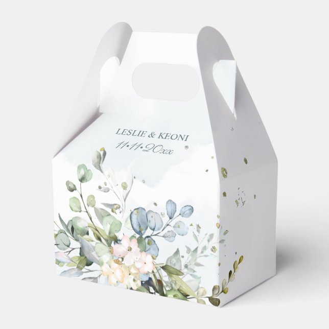 Elegant Watercolor Dusty Blue Gum Eucalyptus Favour Box (Front Side)