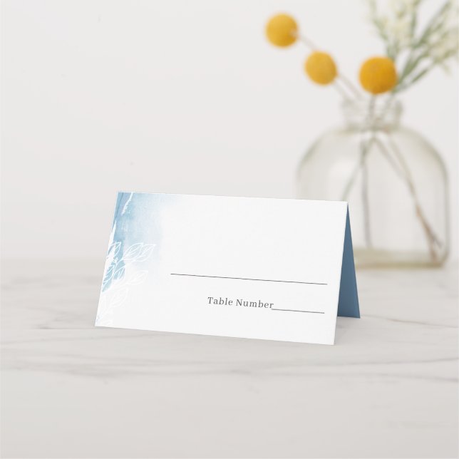 Elegant Watercolor Dusty Blue Place Card (Front)