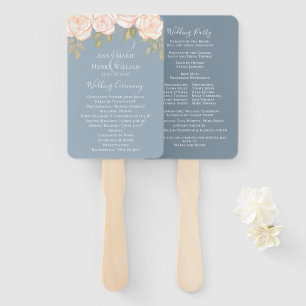 Elegant Watercolor Dusty Blue Wedding Program Hand Fan