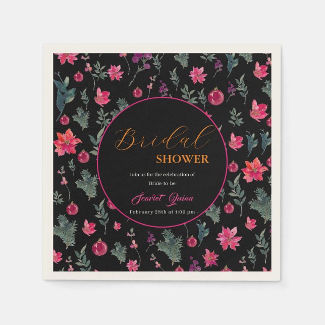 Elegant watercolor dusty pink floral bridal shower napkin (Front)