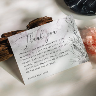 Elegant watercolor dusty purple floral wedding thank you card