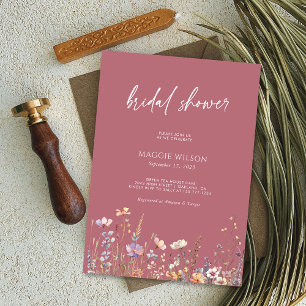 Elegant Watercolor Dusty Rose Floral Bridal Shower Invitation