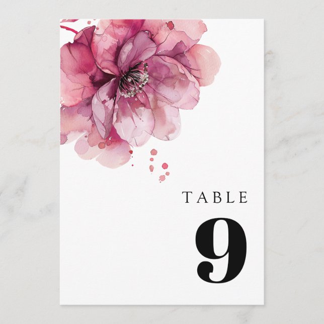 Elegant Watercolor Dusty Rose Floral Table Number (Front)