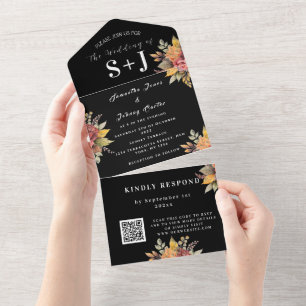 Elegant Watercolor Earthy Floral Wedding RSVP All In One Invitation