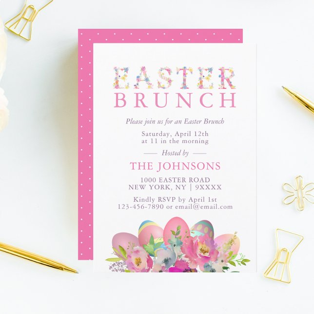 Elegant Watercolor Eggs Floral Easter BRUNCH Invitation (Creator Uploaded)