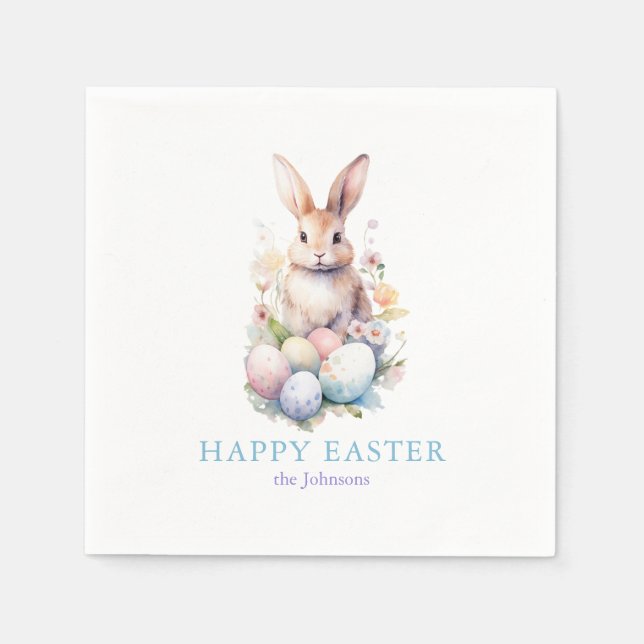 Elegant Watercolor Eggs Floral Easter BRUNCH Napkin (Front)