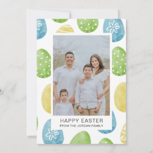 Elegant Watercolor Eggs Pattern Happy Easter Photo Holiday Card