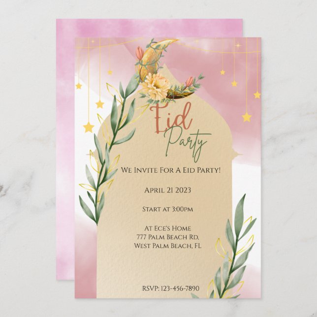 Elegant Watercolor Eid Party Eid Invitation (Front/Back)