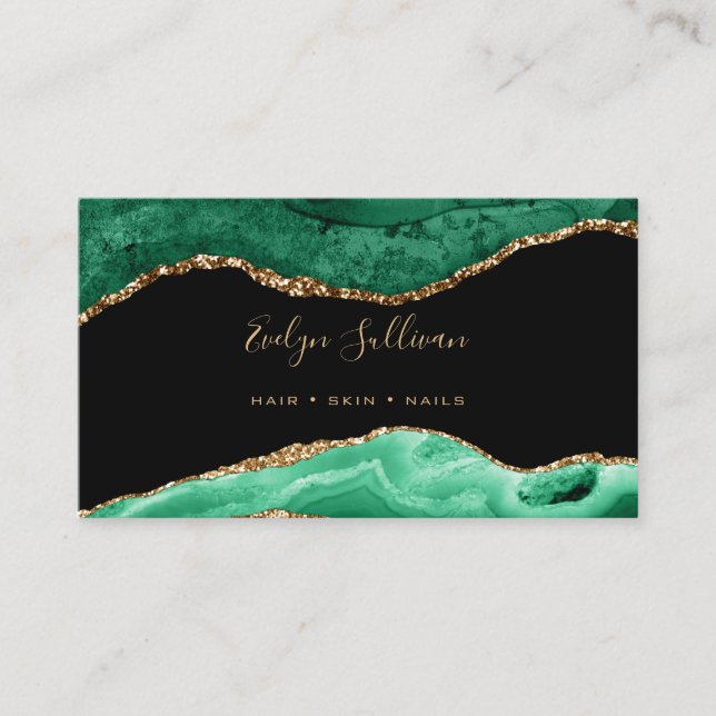 elegant watercolor emerald green agate business card (Front)